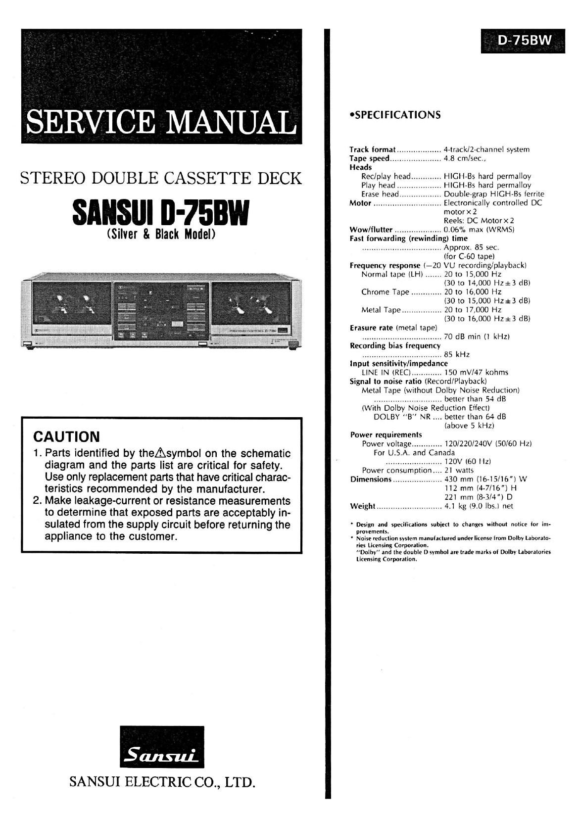 Sansui D 75BW Service Manual