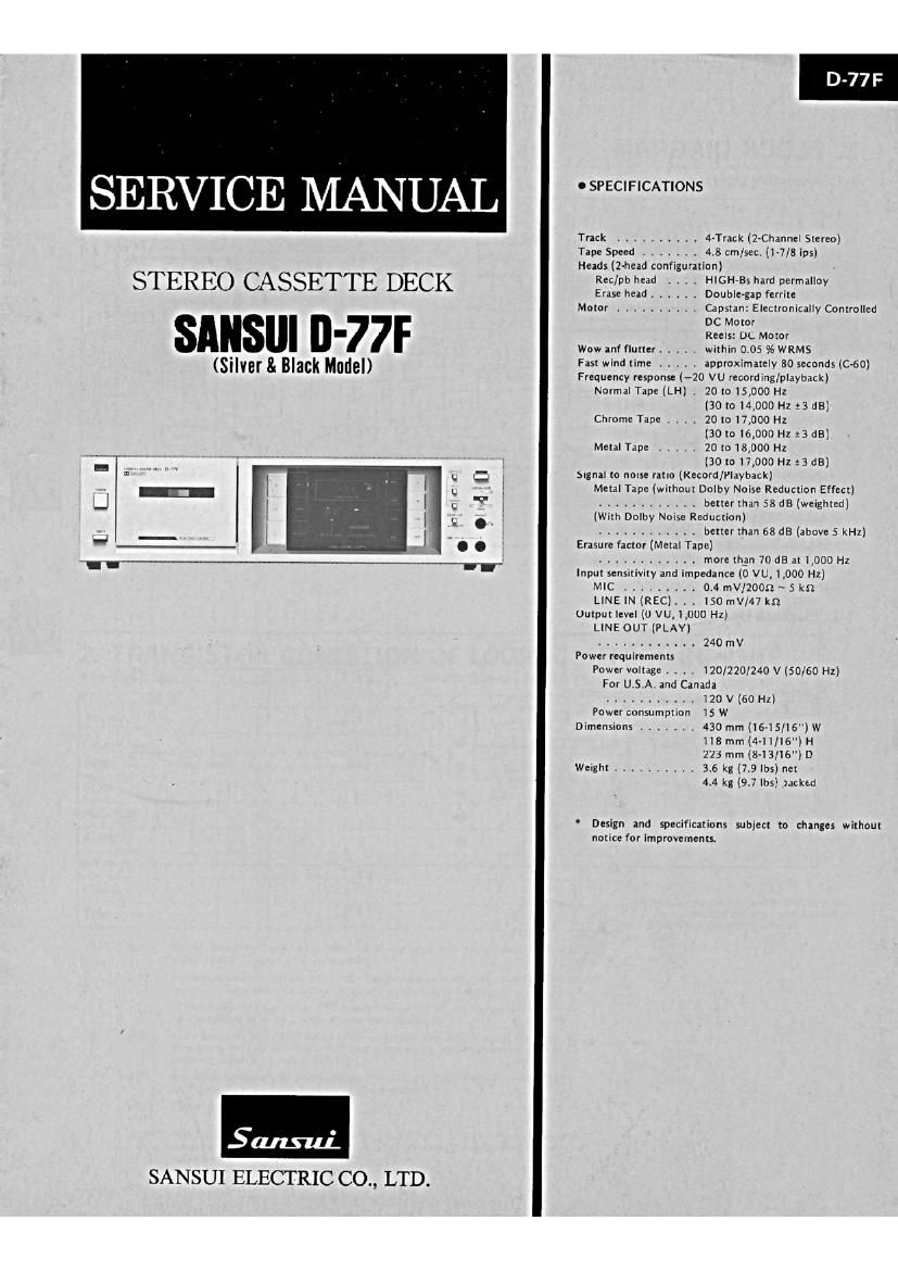 Sansui D 77 F Service Manual