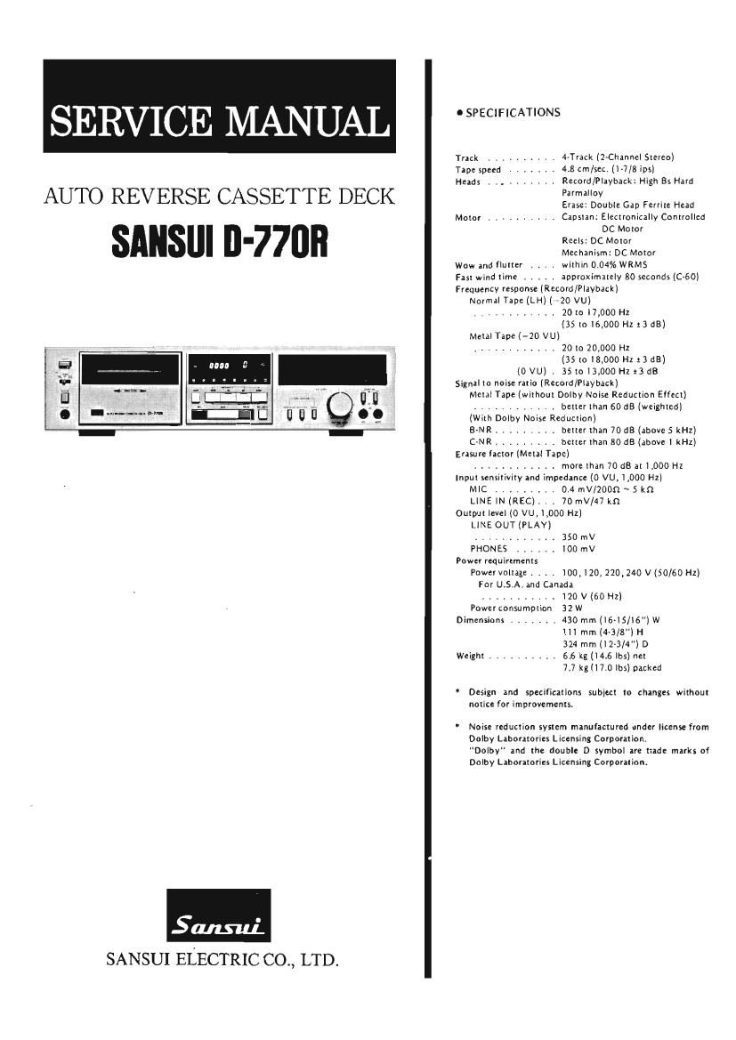 Sansui D 770R Service Manual