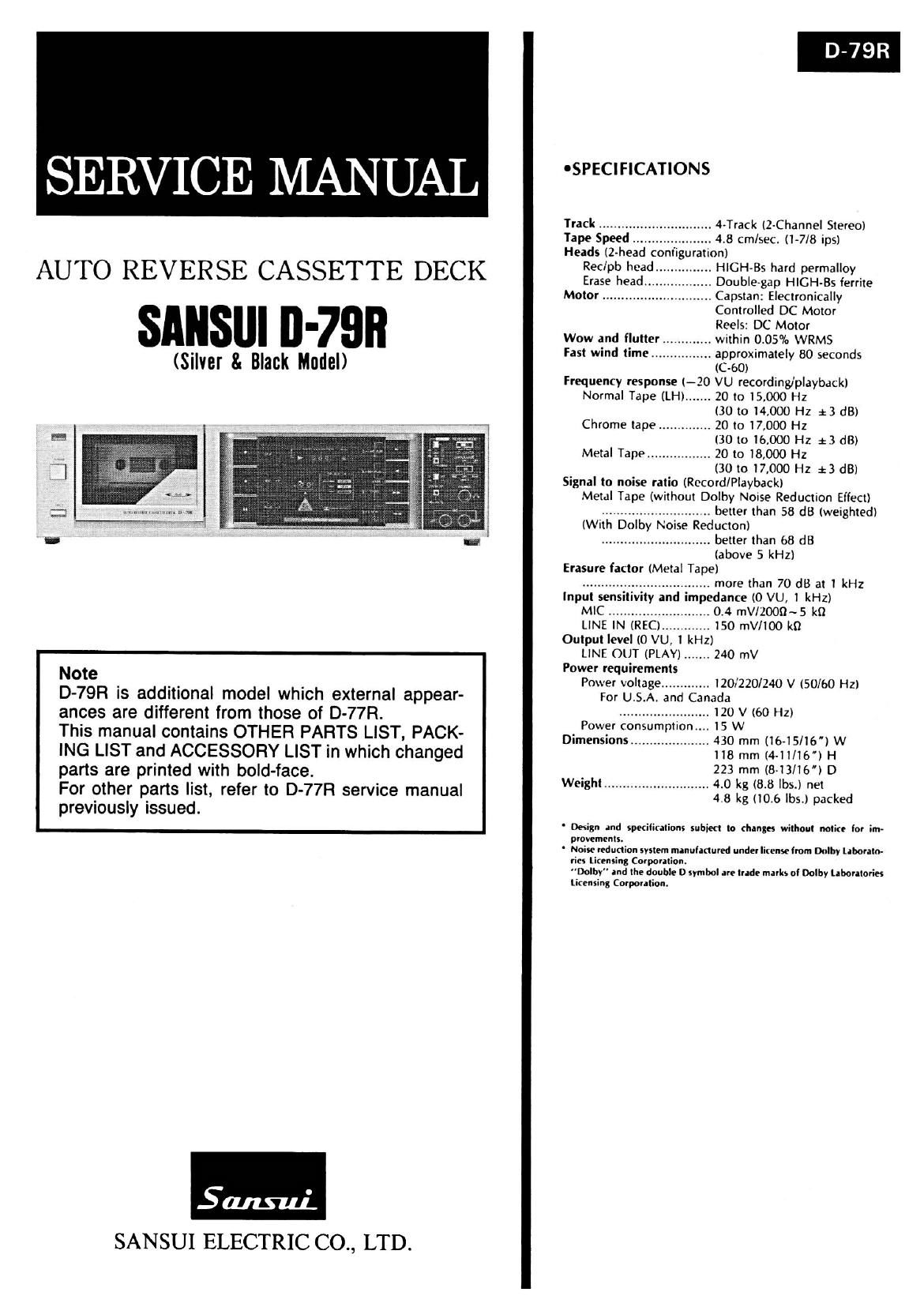 Sansui D 79R Service Manual