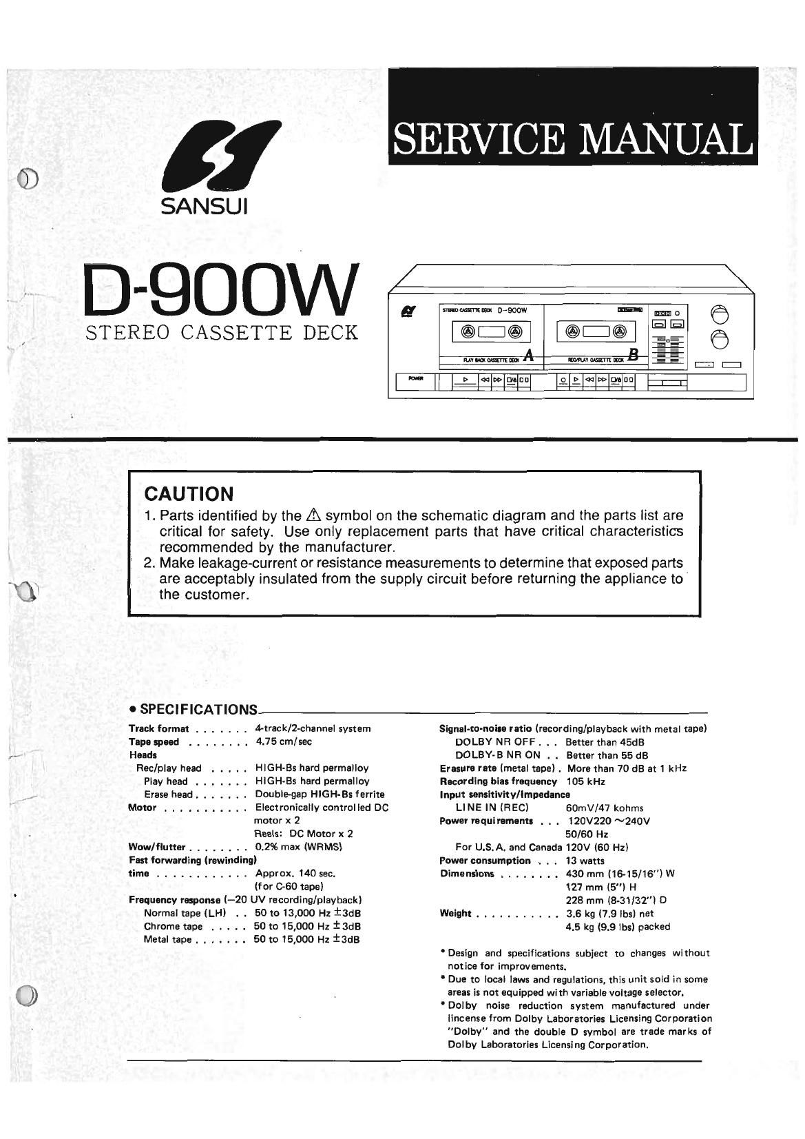 Sansui D 900 W Service Manual