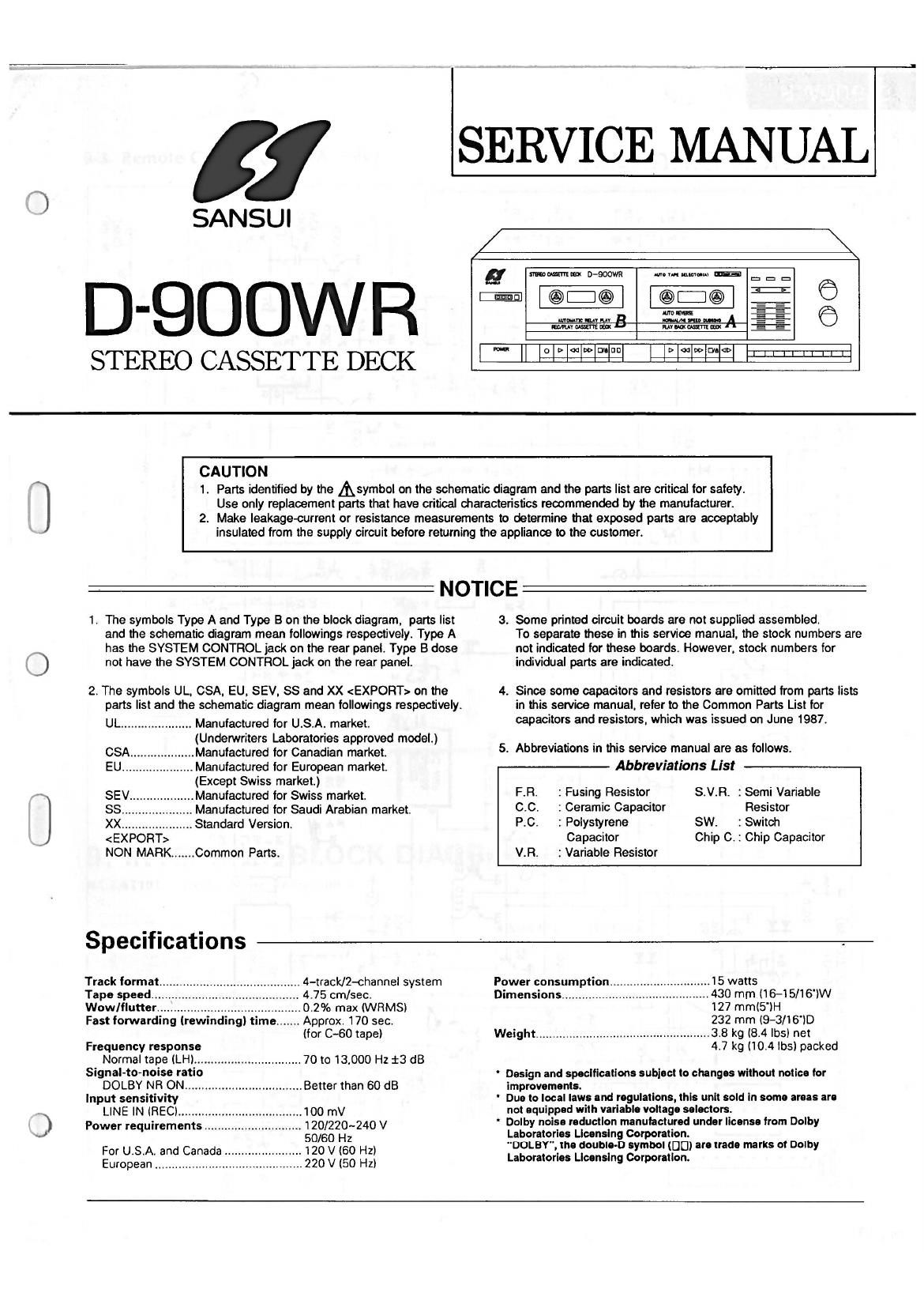 Sansui D 900 WR Service Manual