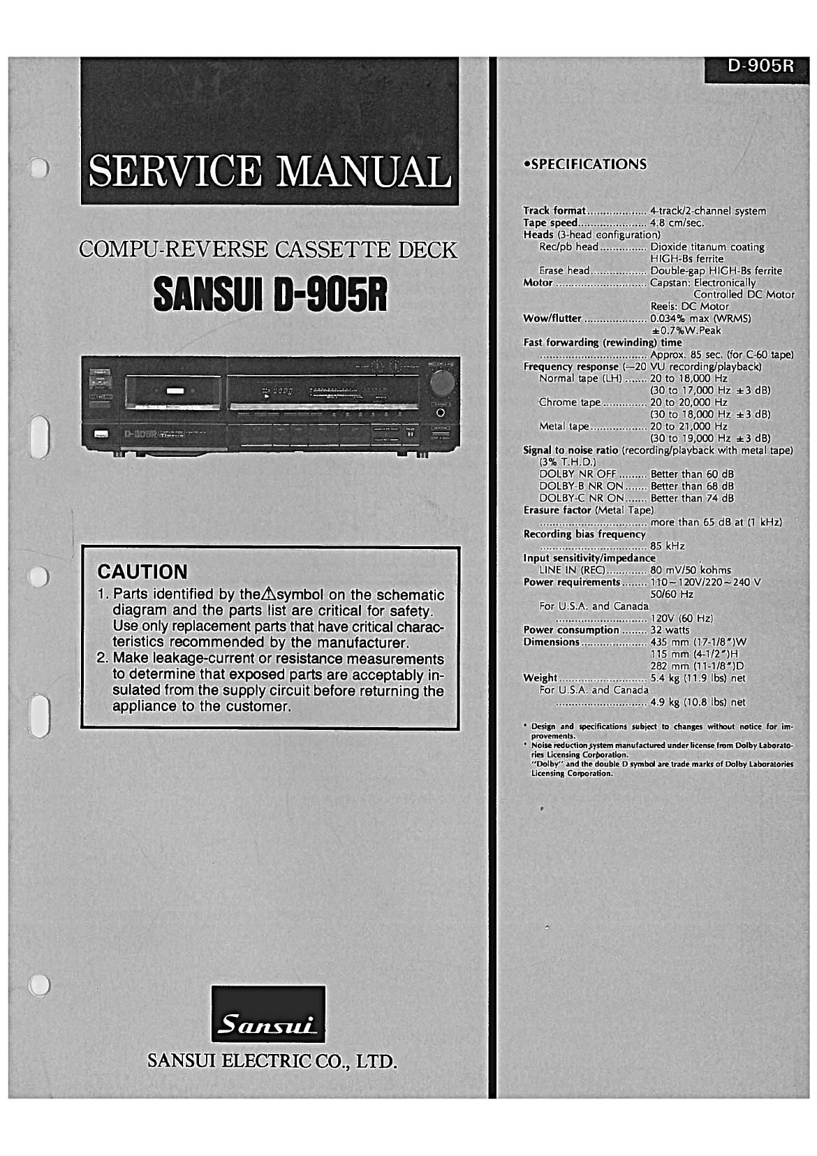 Sansui D 905 R Service Manual