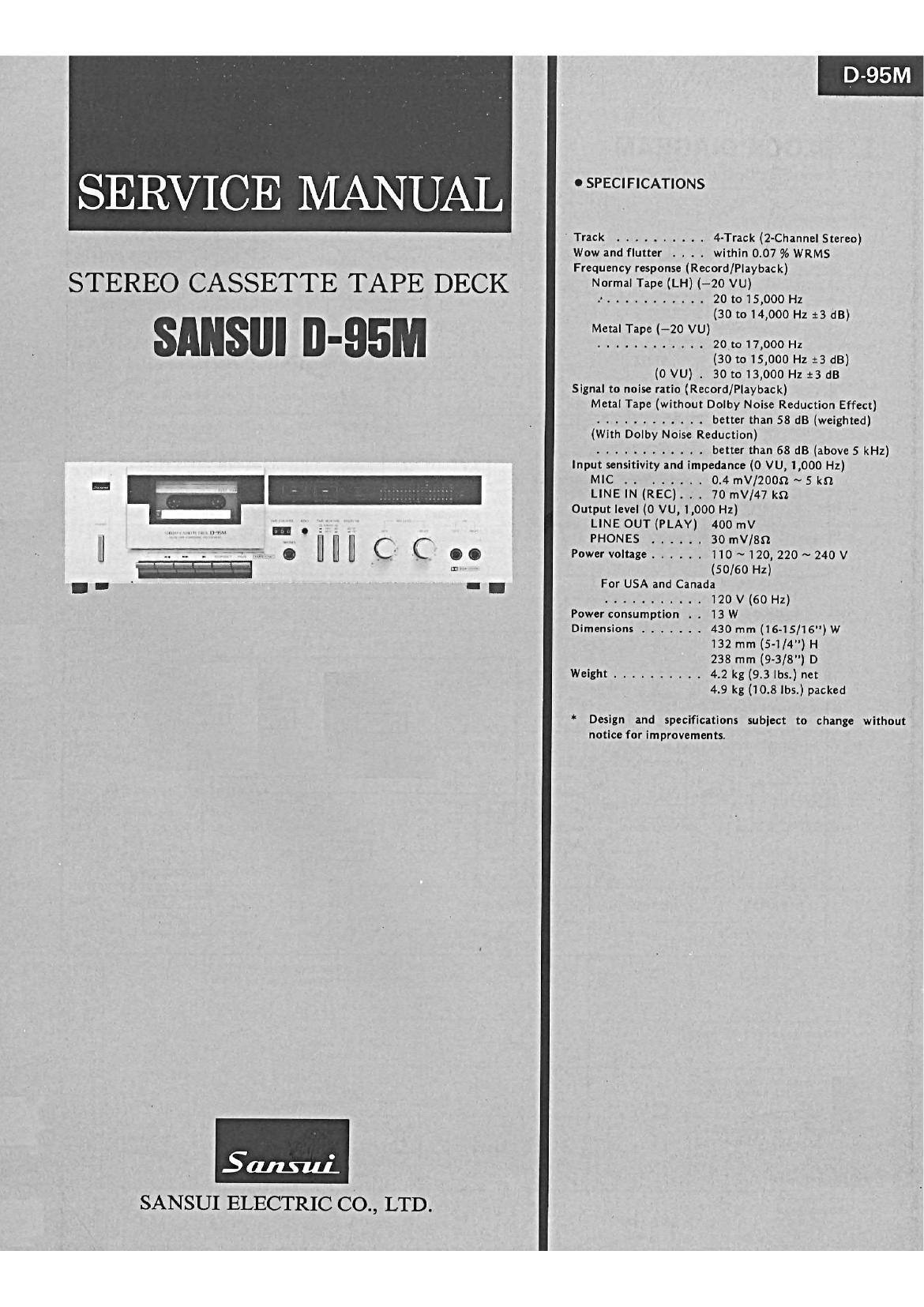 Sansui D 95 M Service Manual