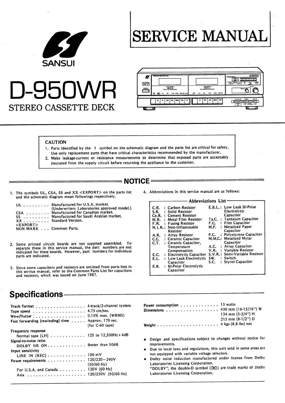 Sansui D 950 WR Service Manual