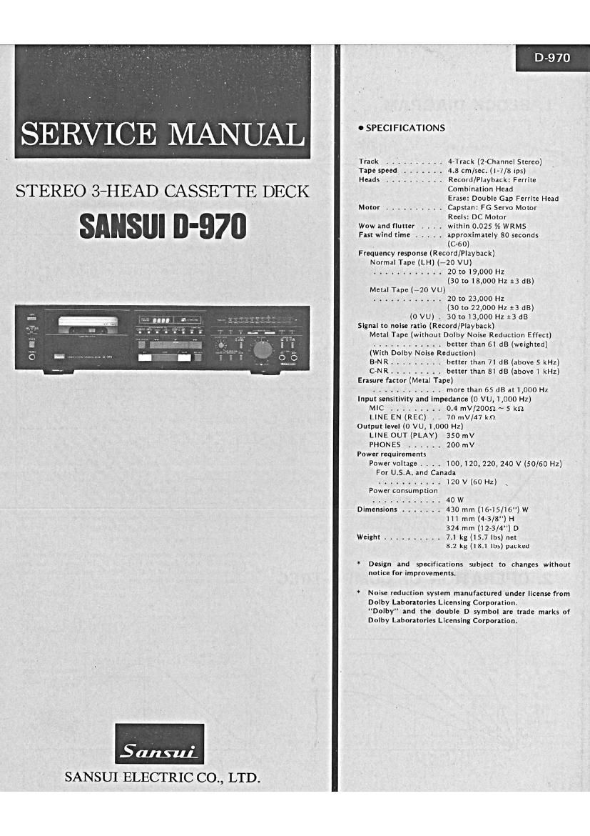 Sansui D 970 Service Manual