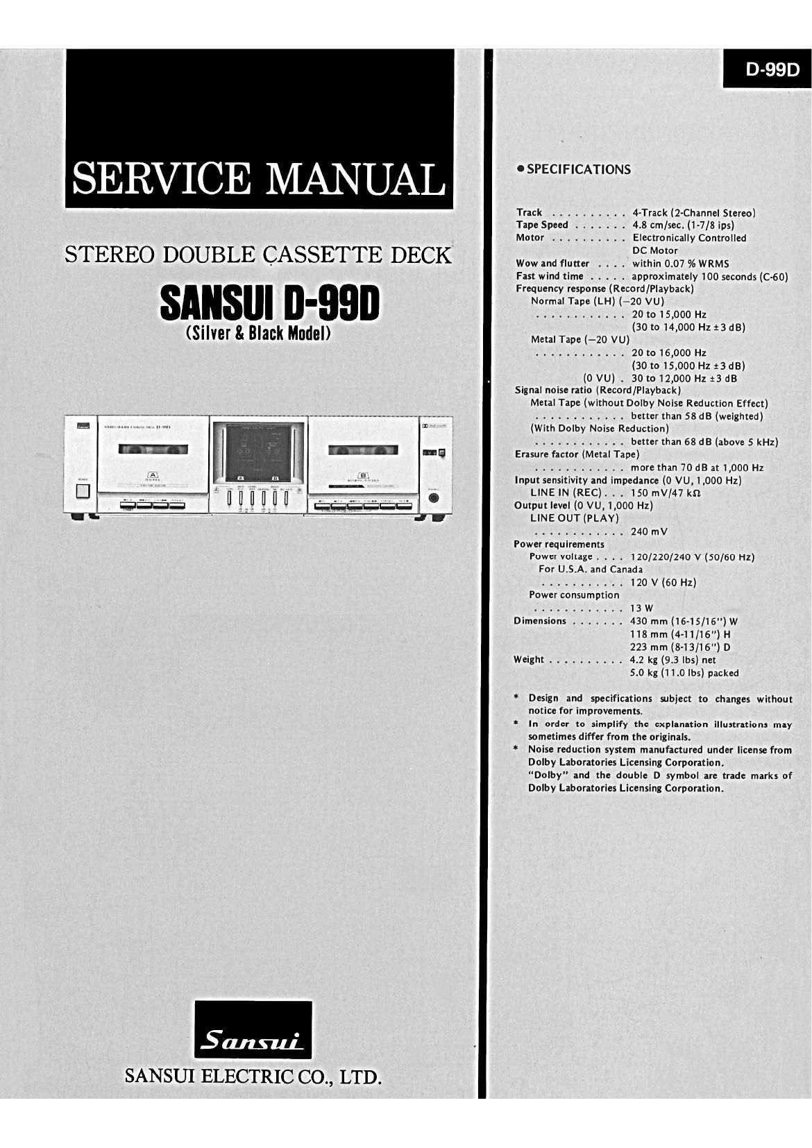 Sansui D 99 D Service Manual