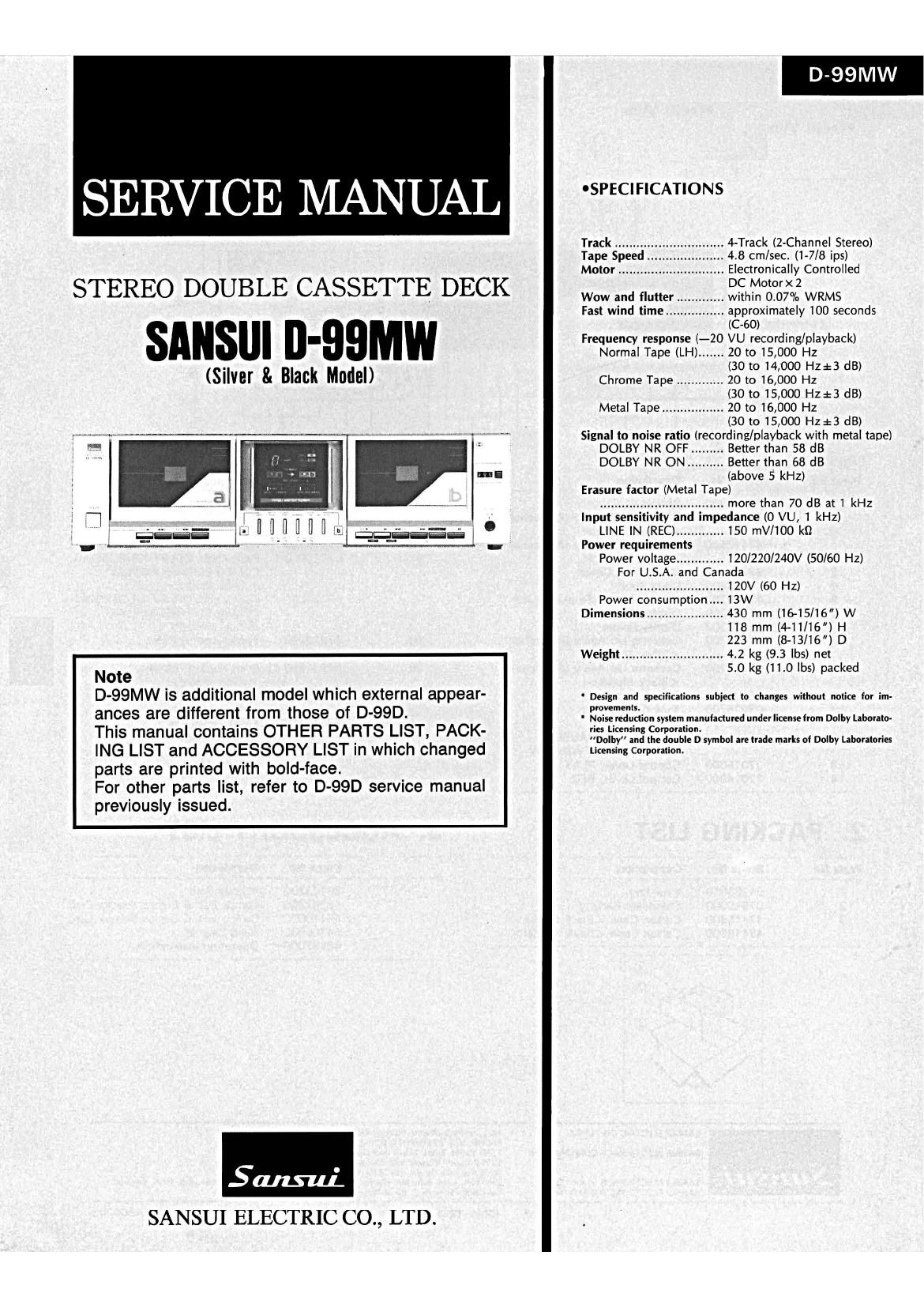 Sansui D 99 MW Service Manual
