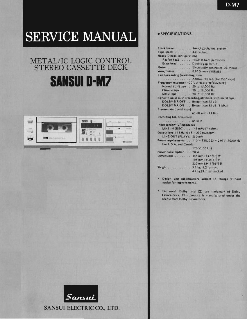 Sansui D M7 Service Owners Manual