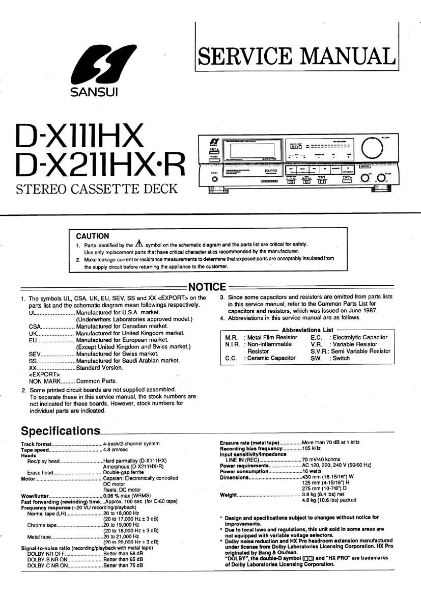 Sansui D X111 HX Service Manual