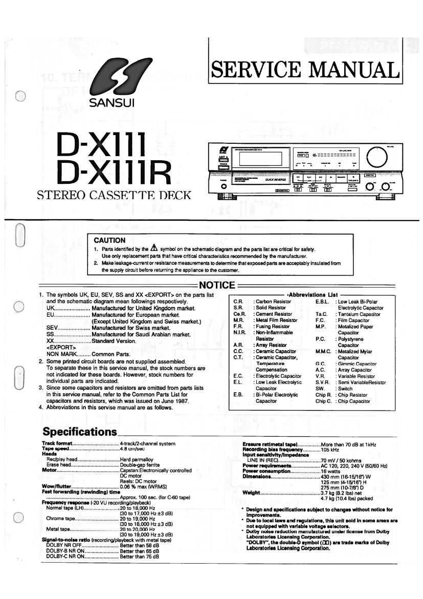 Sansui D X111 R Service Manual