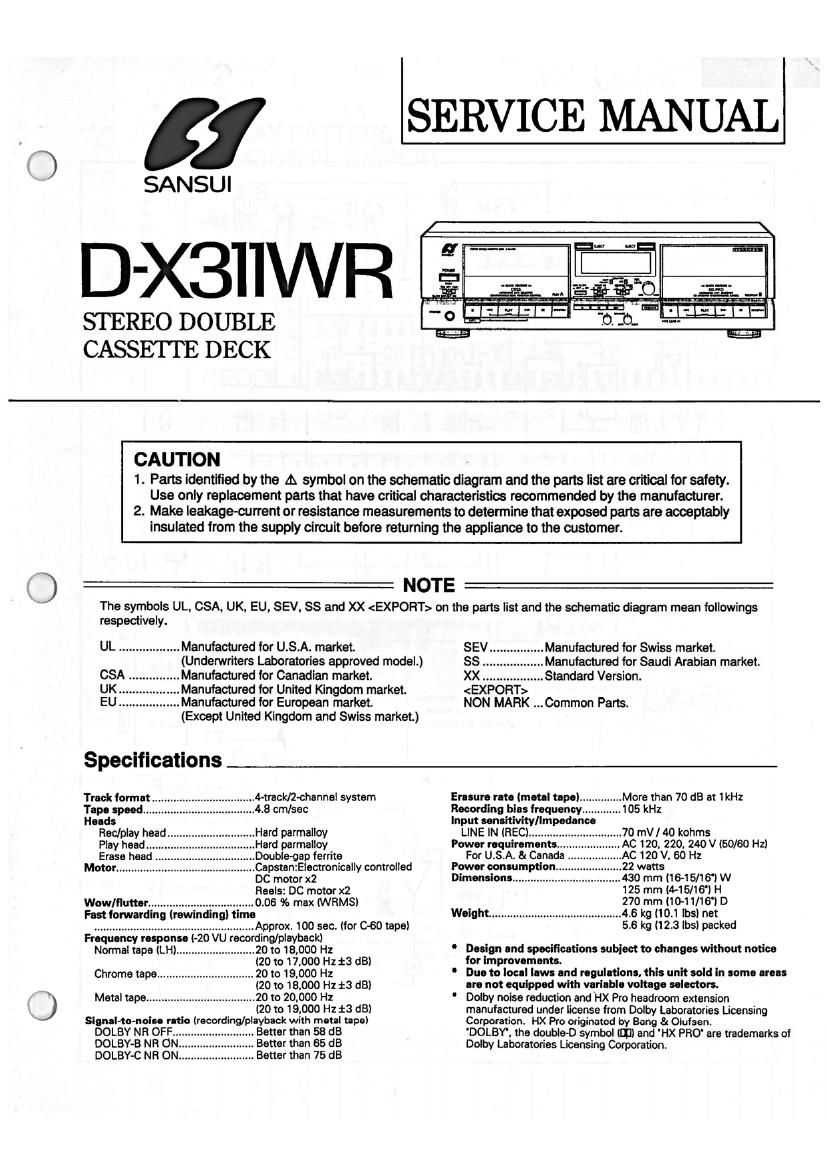 Sansui D X311 WR Service Manual