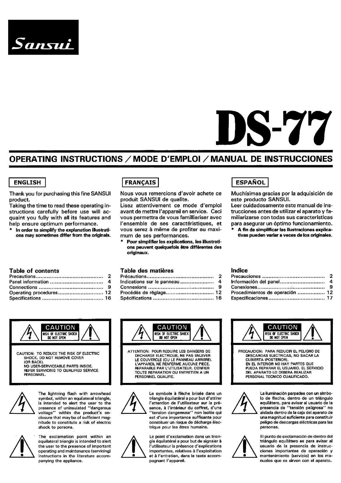 Sansui DS 77 Owners Manual