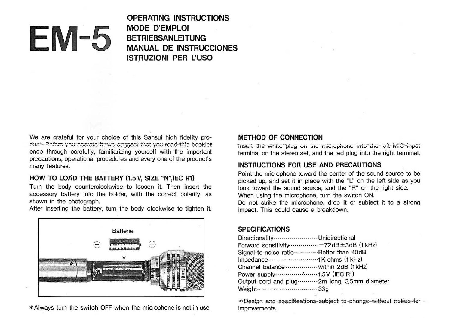 Sansui EM 5 Owners Manual