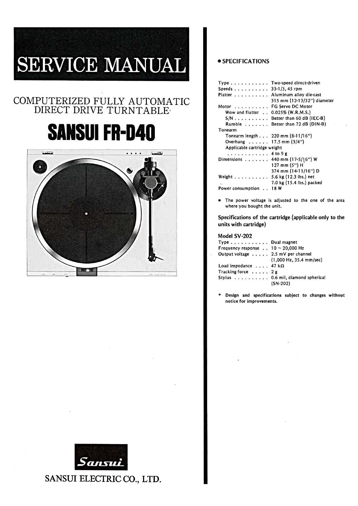 Sansui FR D40 Service Manual