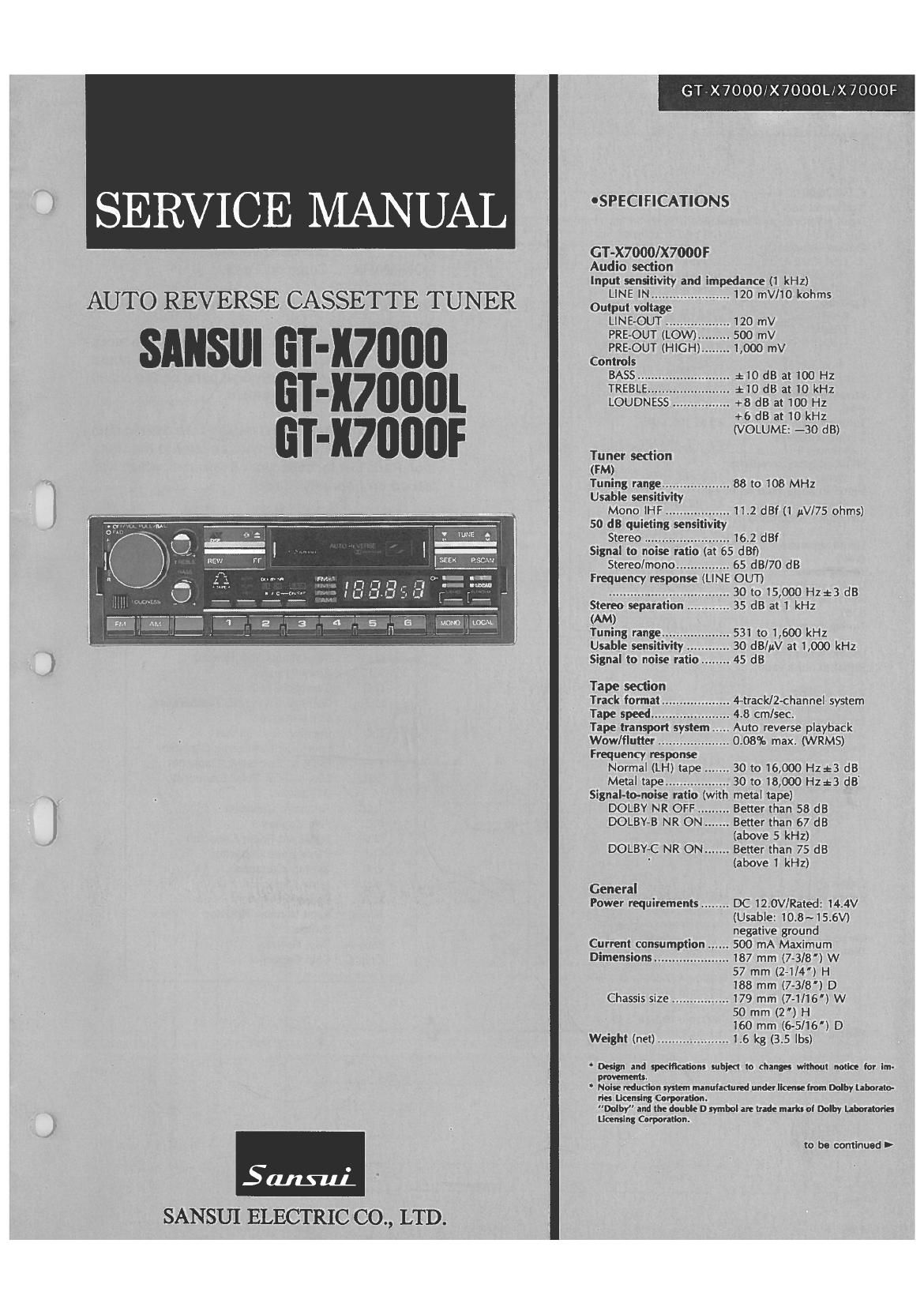 Sansui GT X7000 F Service Manual