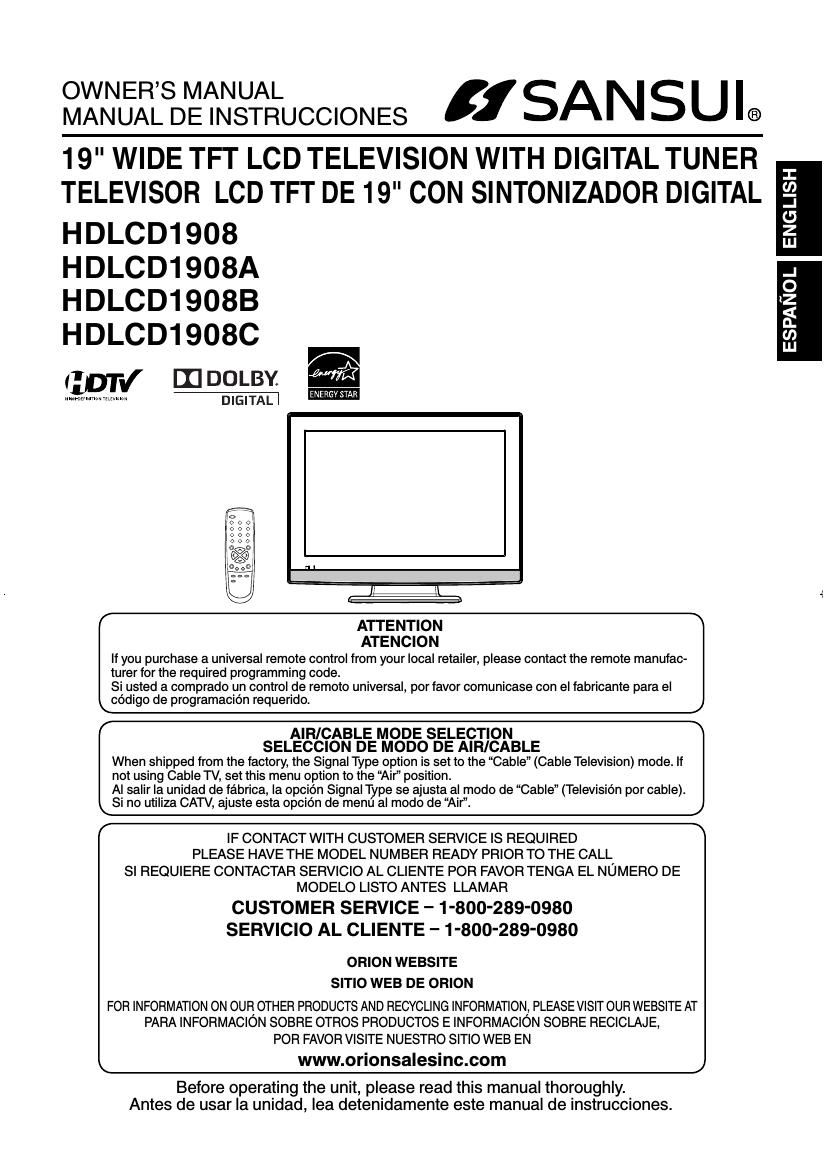 Sansui HD LCD 1908B Owners Manual