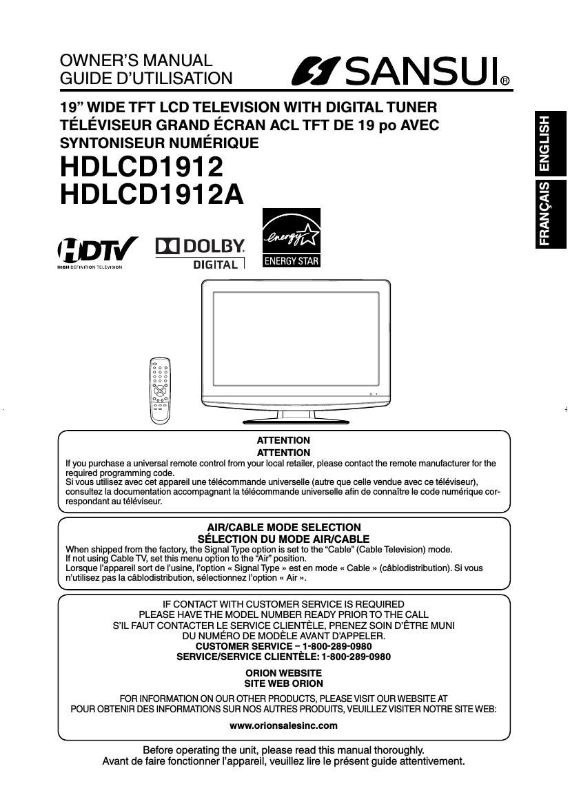 Sansui HD LCD 1912 Owners Manual