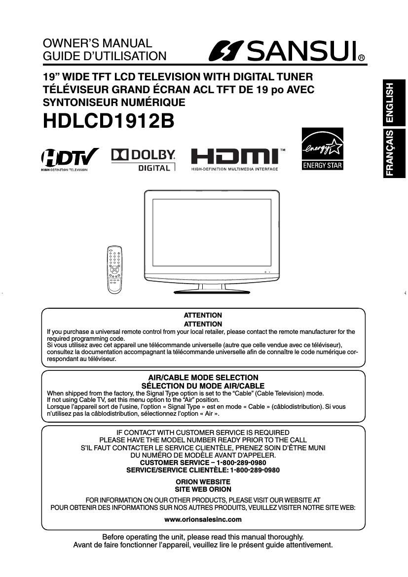 Sansui HD LCD 1912B Owners Manual