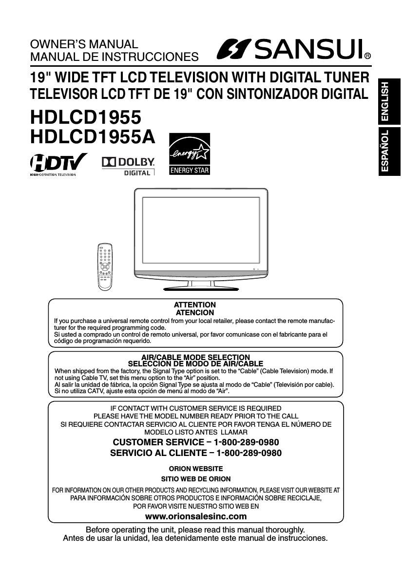 Sansui HD LCD 1955 Owners Manual