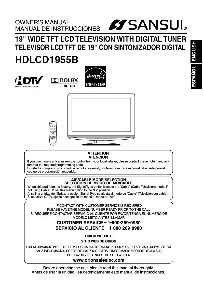 Sansui HD LCD 1955B Owners Manual