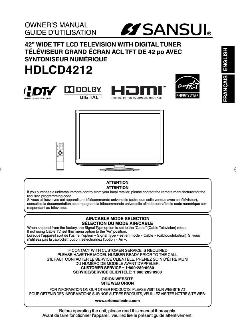 Sansui HD LCD 4212 Owners Manual