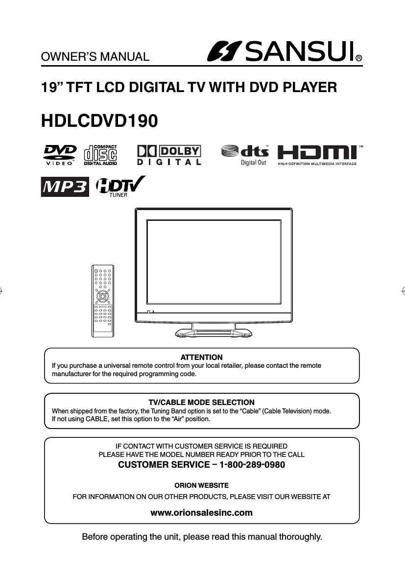 Sansui HD LCD VD190 Owners Manual