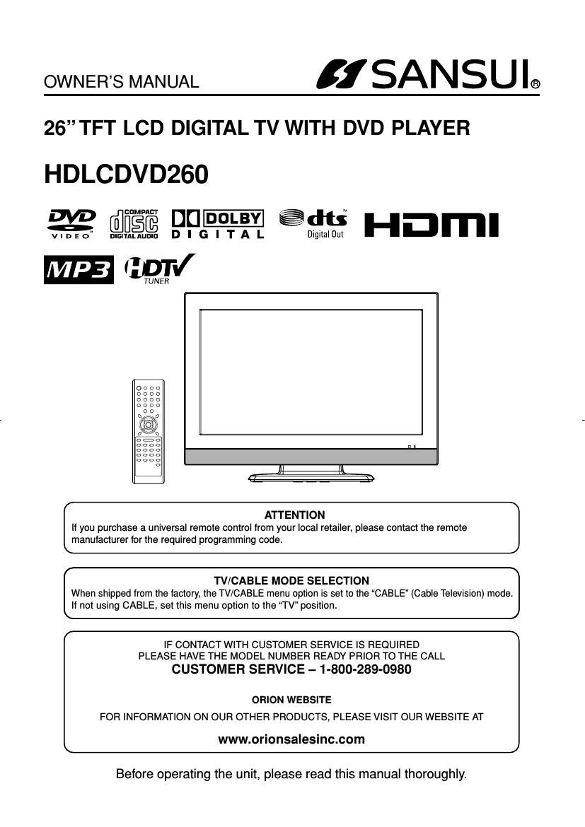 Sansui HD LCD VD260 Owners Manual