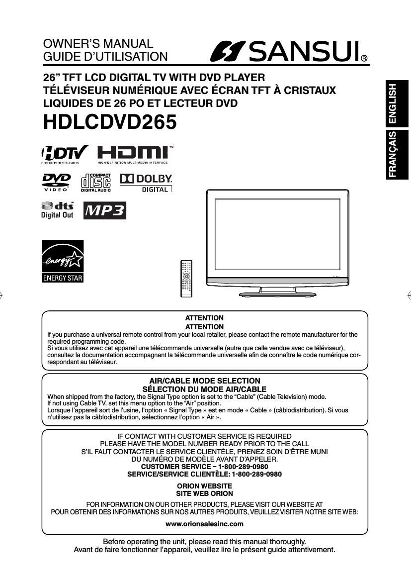 Sansui HD LCD VD265 Owners Manual