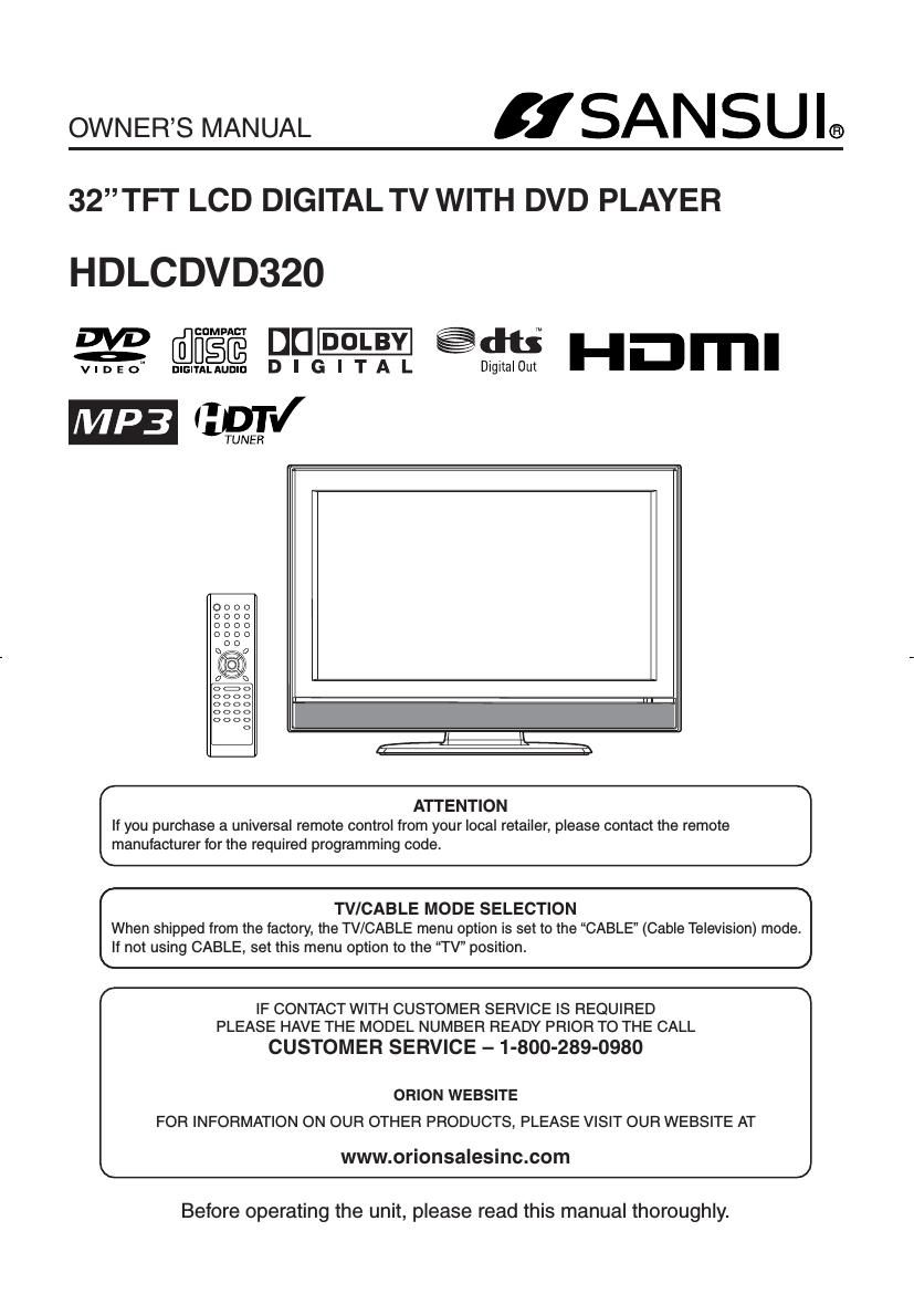 Sansui HD LCD VD320 Owners Manual