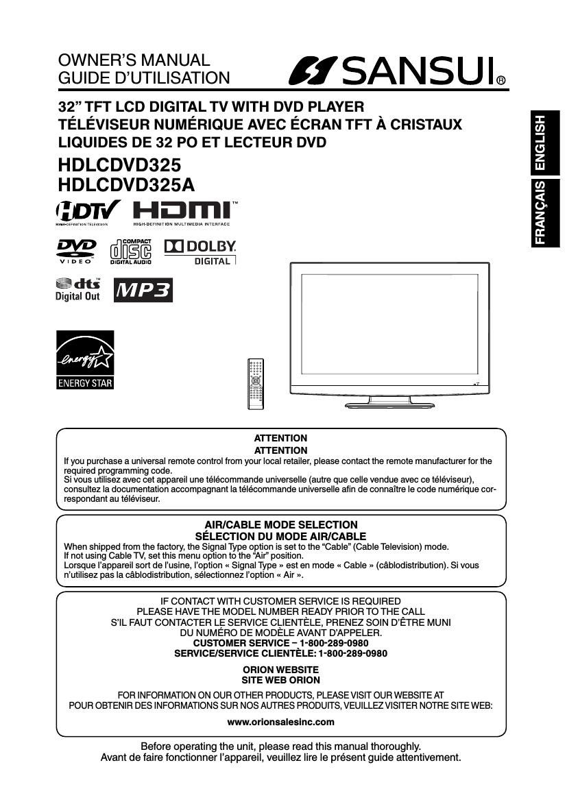 Sansui HD LCD VD325 Owners Manual