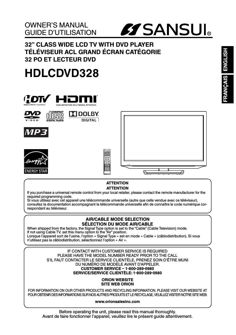 Sansui HD LCD VD328 Owners Manual