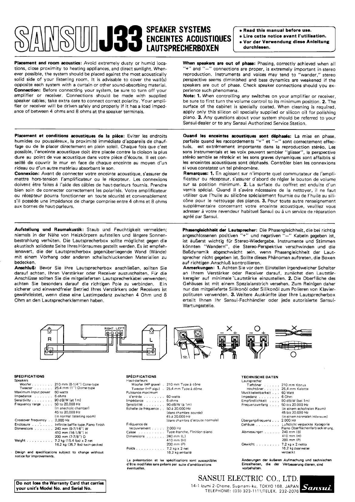 Sansui J 33 Owners Manual