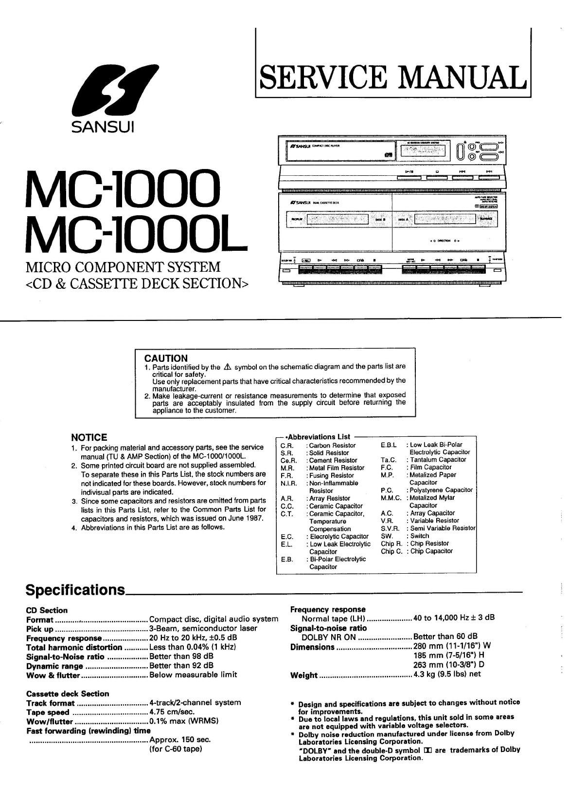 Sansui MC 1000 Service Manual