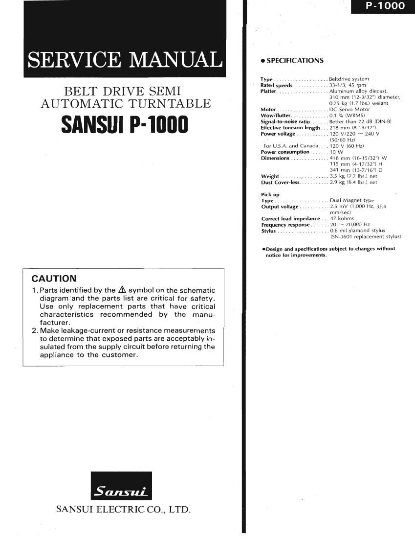 Sansui P 1000 Service Manual