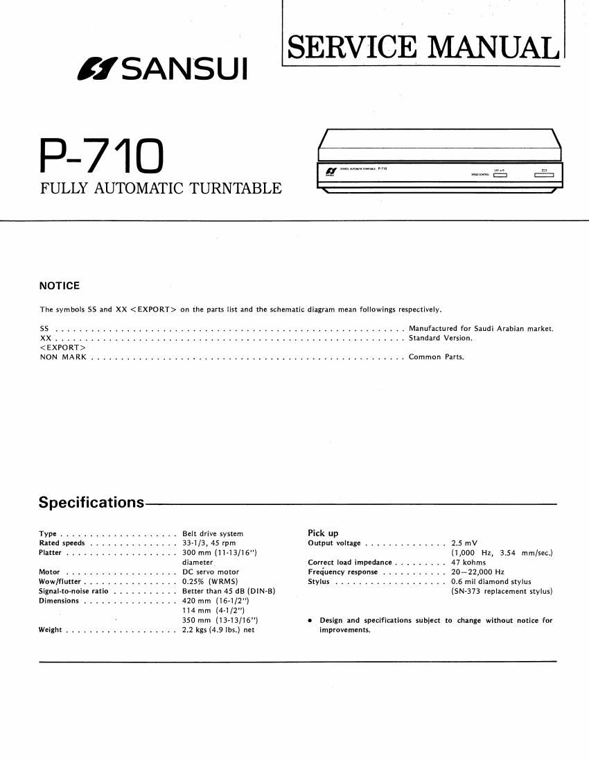Sansui P 710 Service Manual