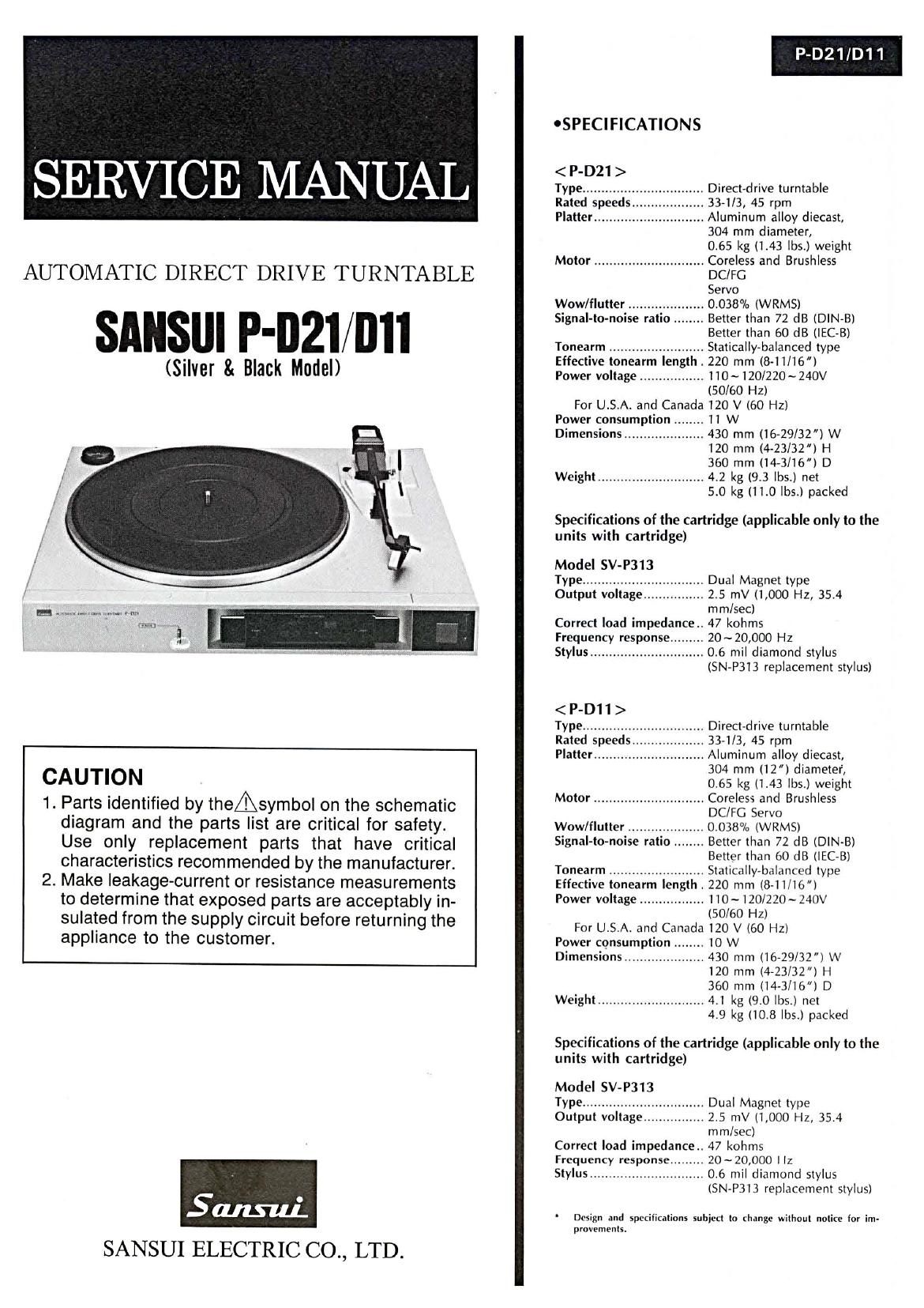 Sansui P D11 Service Manual