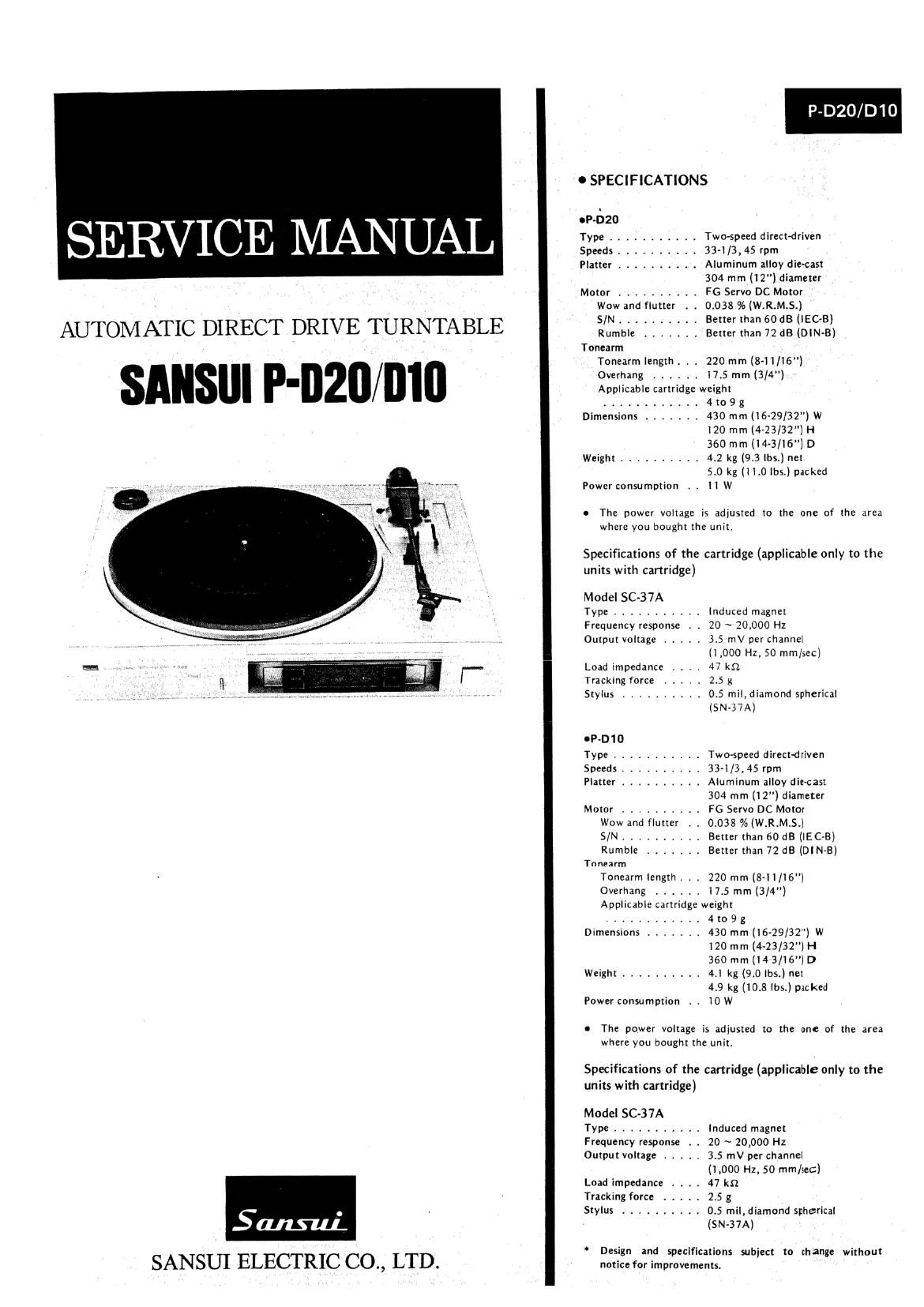 Sansui P D20 Service Manual