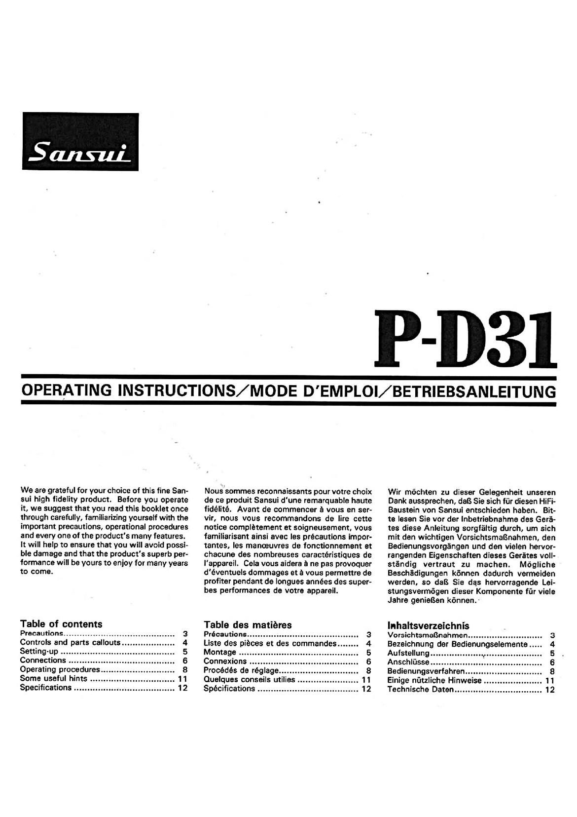 Sansui P D31 Owners Manual