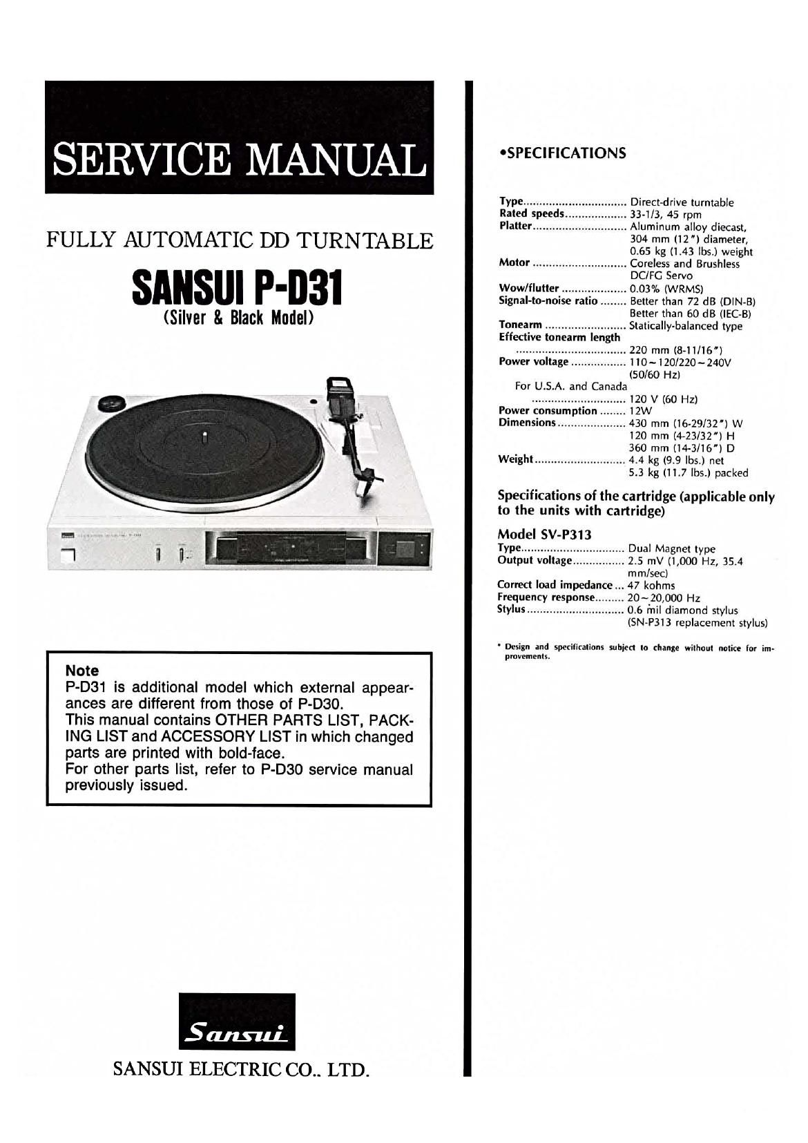 Sansui P D31 Service Manual