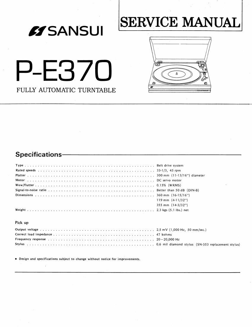 Sansui P E370 Service Manual