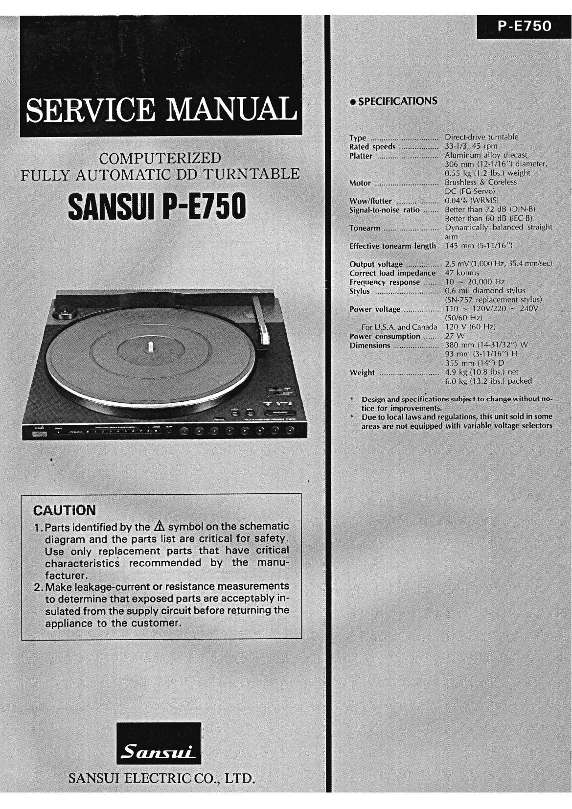 Sansui P E750 Service Manual