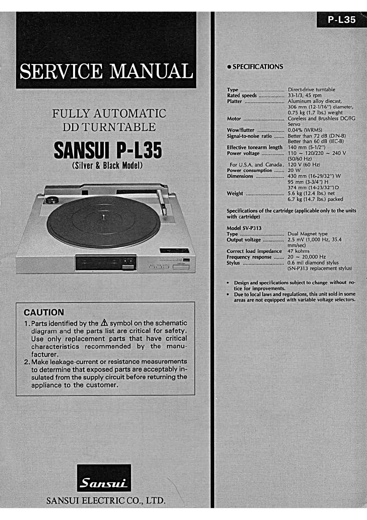 Sansui P L35 Service Manual