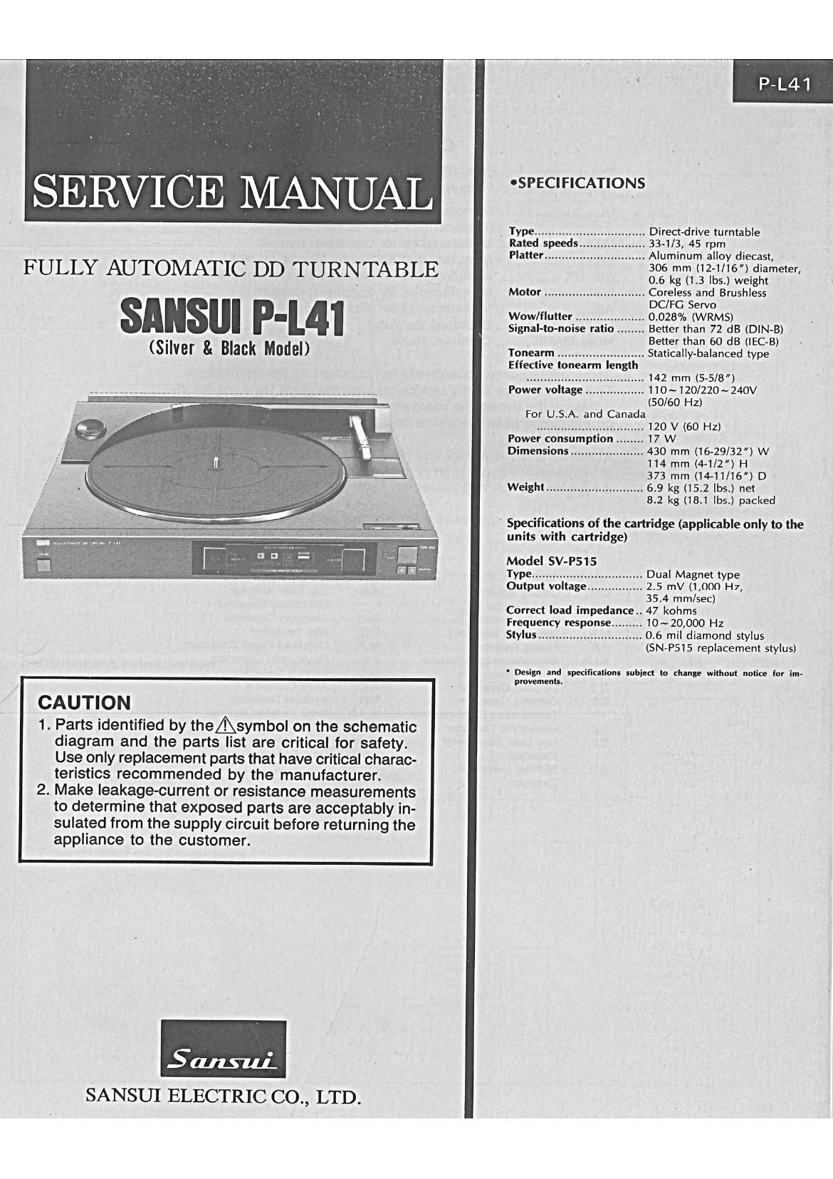 Sansui P L41 Service Manual
