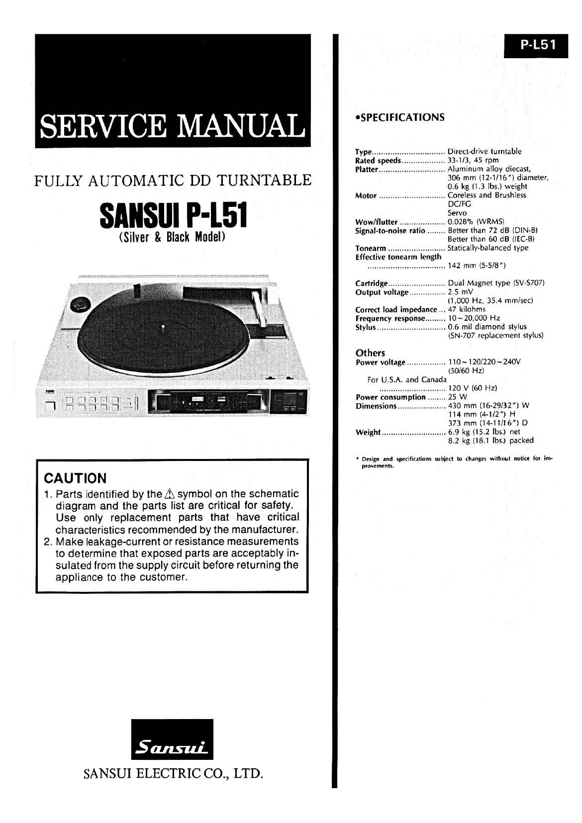 Sansui P L51 Service Manual