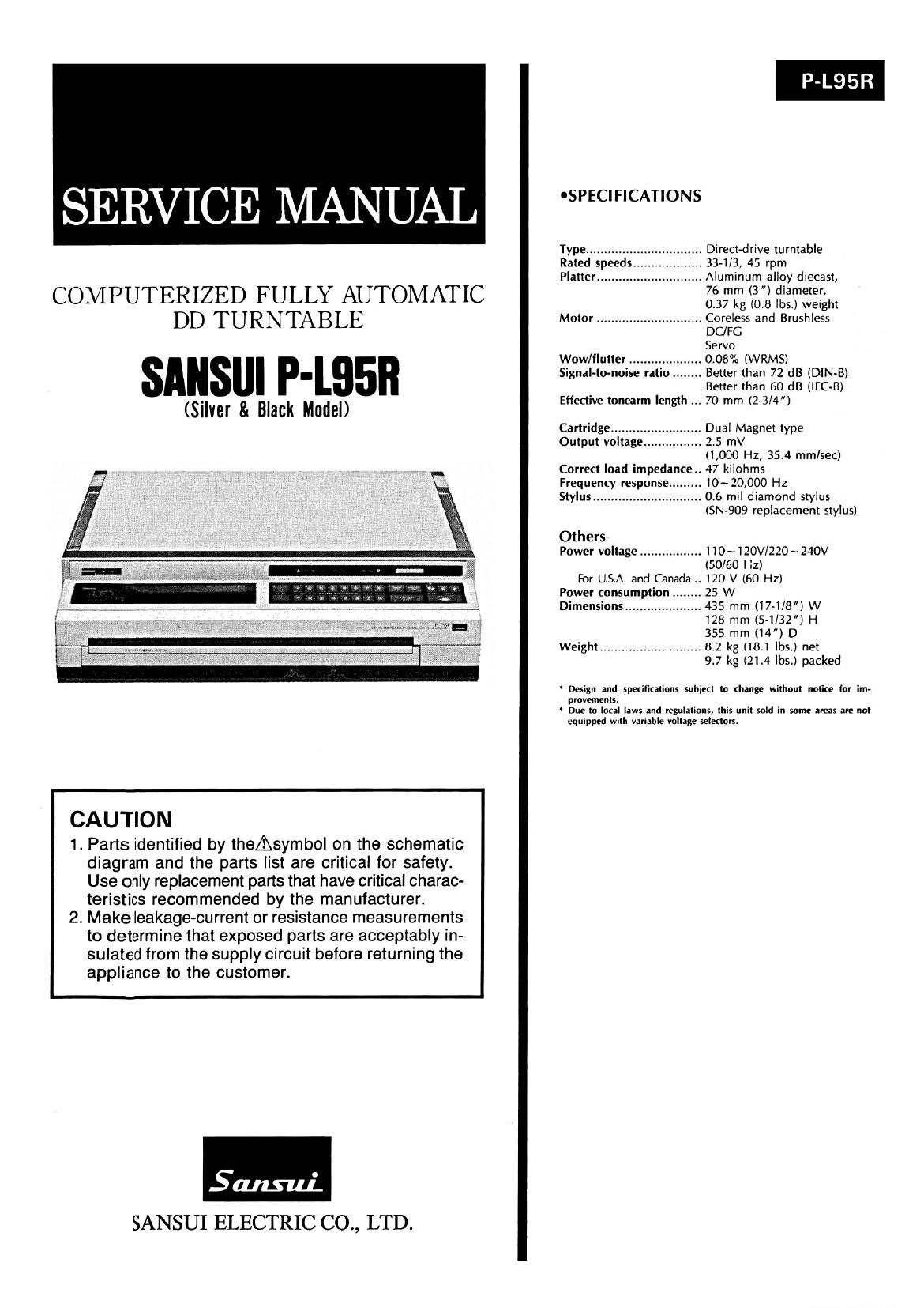 Sansui P L95R Service Manual