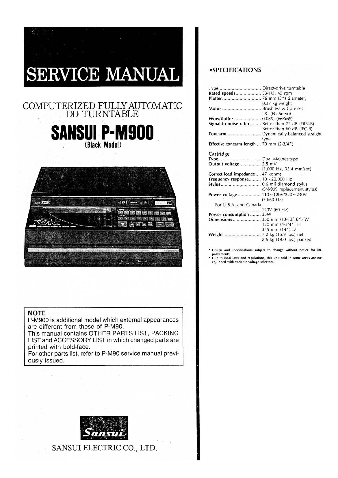 Sansui P M90 Service Manual
