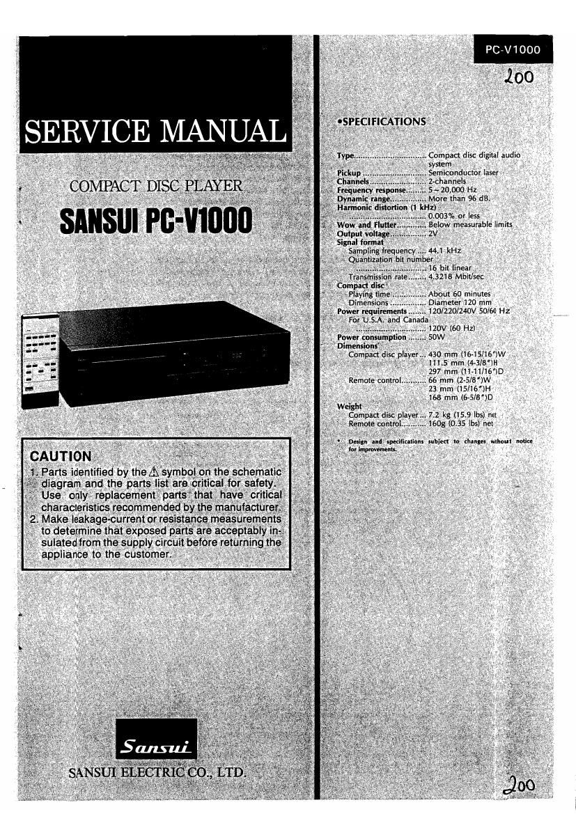 Sansui PC V1000 Service Manual