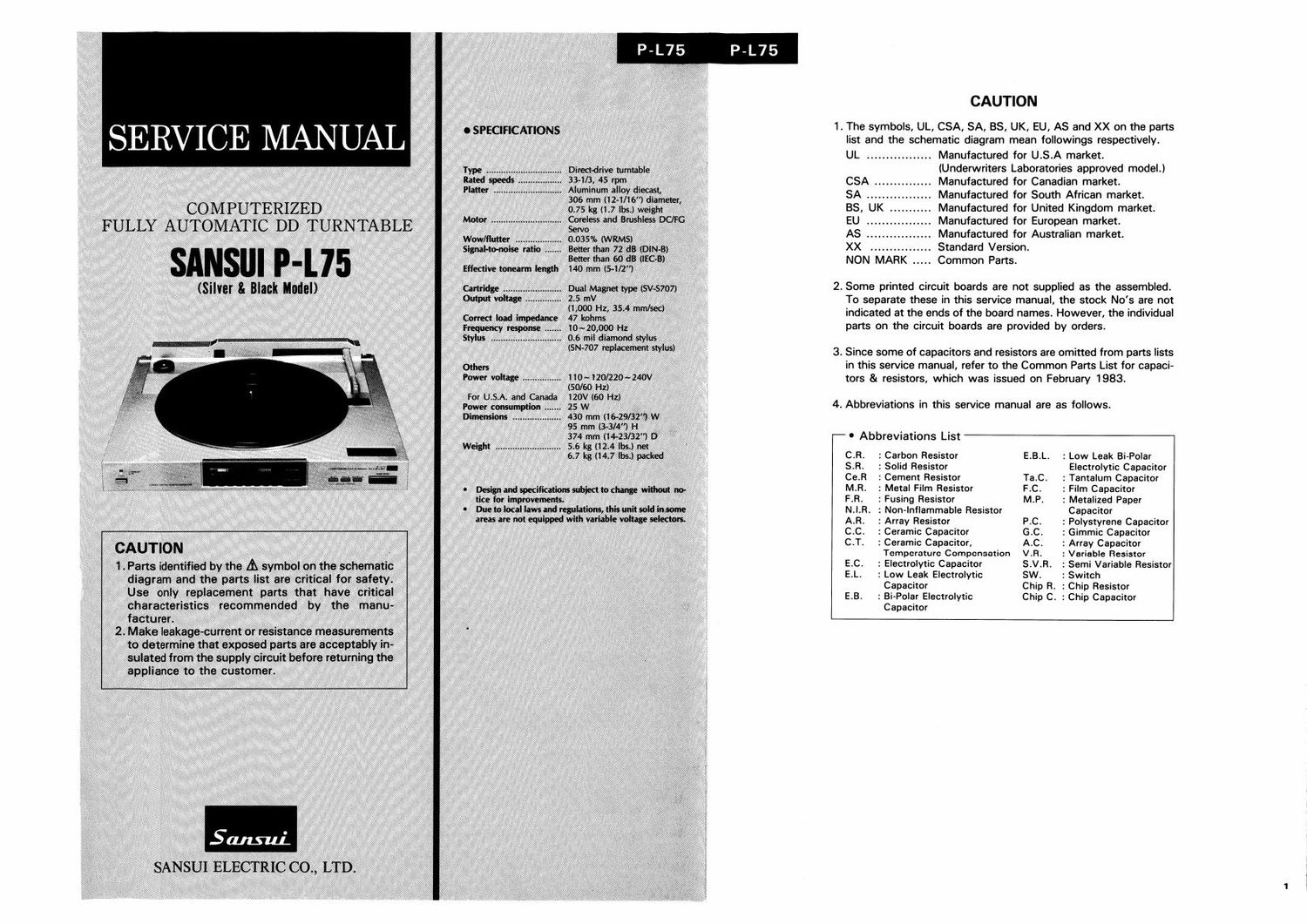 Sansui PL 75 Service Manual
