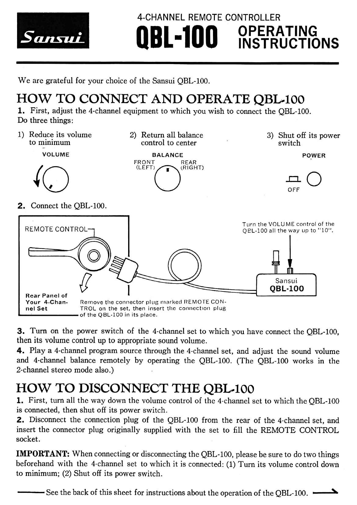 Sansui QBL 100 Owners Manual